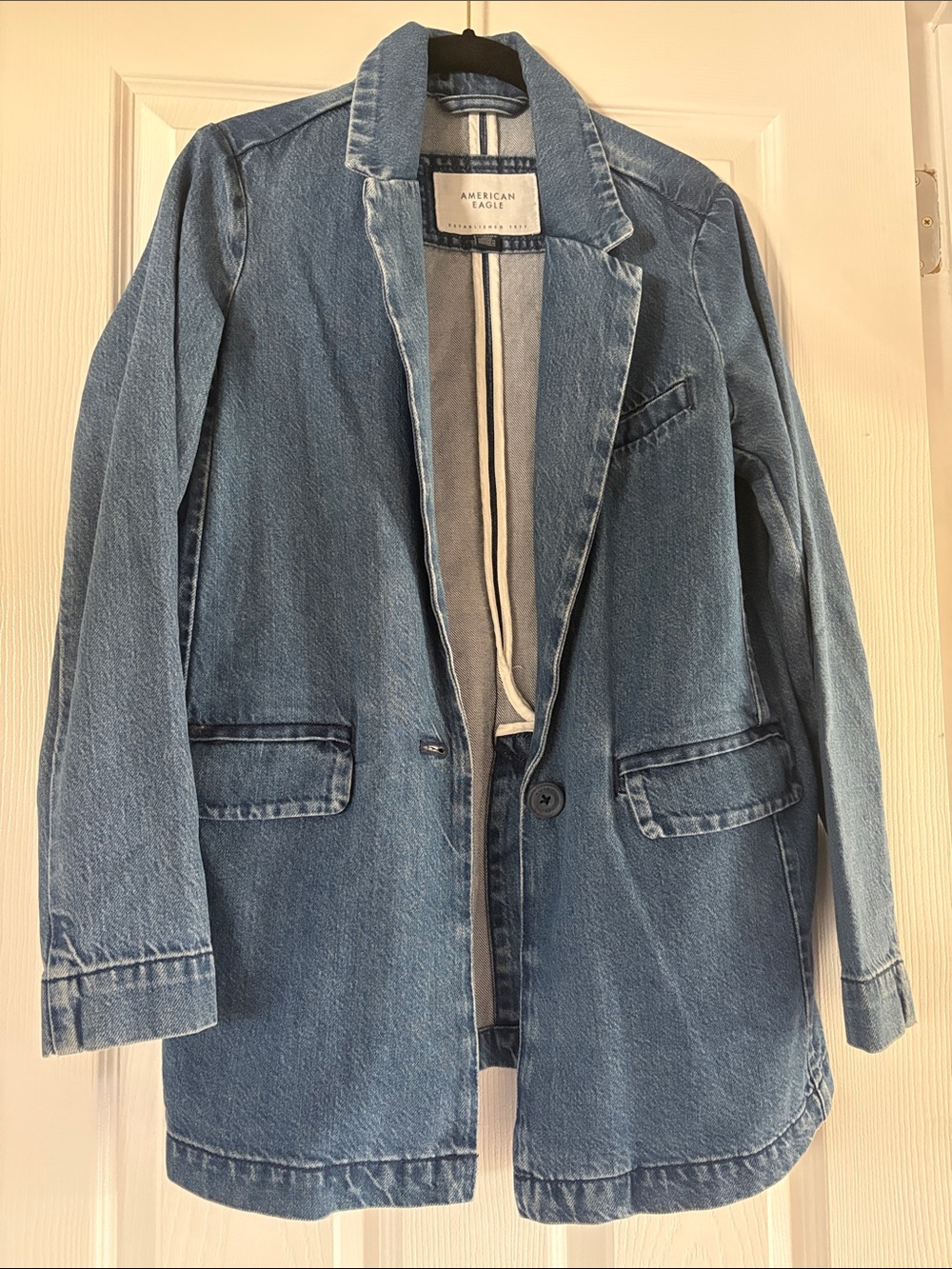 American Eagle Outfitters Light Blue Denim Blazer Jacket